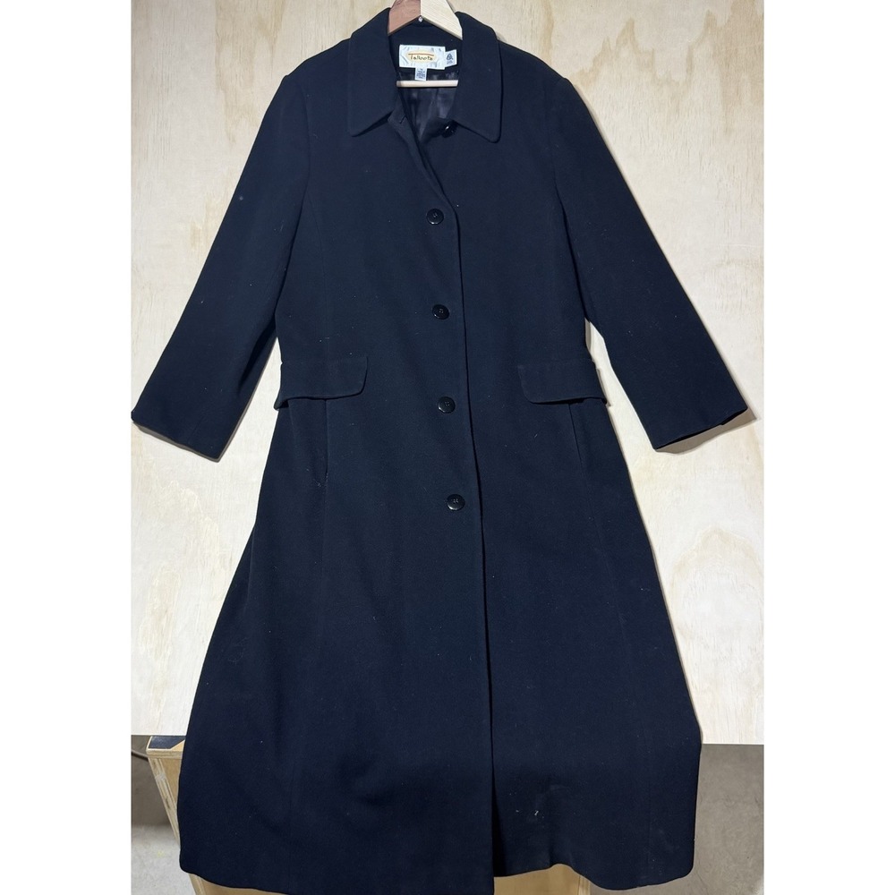 Talbots Pure Wool Long Coat Women's Size 16 Black Button Front Lined USA